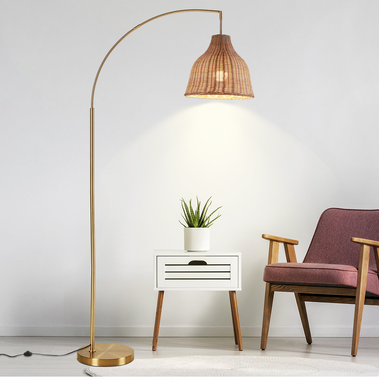 Dovecove Deantrei 72.44 Arc Rattan Floor Lamp Reviews Wayfair